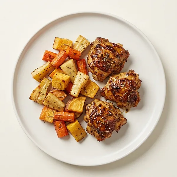 Rosemary Mustard Roasted Chicken with Oven baked Root Vegetables